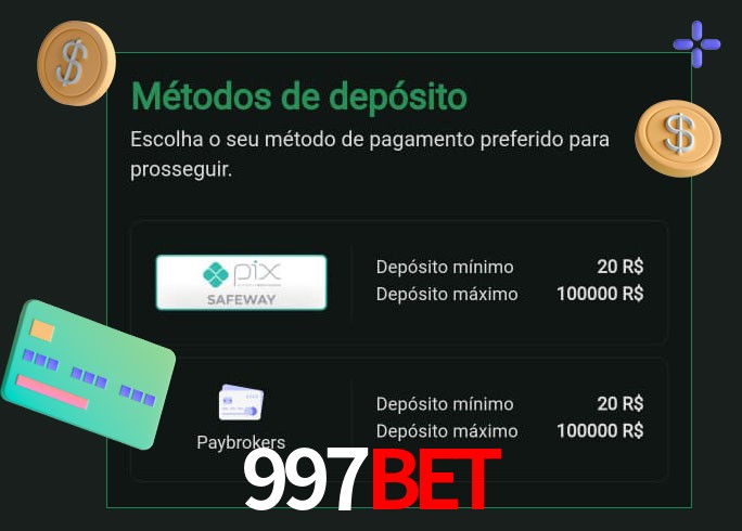 O cassino 997Bet oferece uma grande variedade de métodos de pagamento